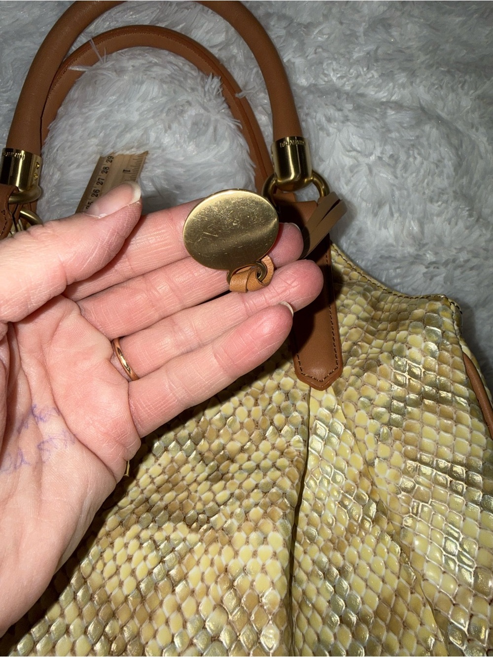 Brahmin Cream Snake-embossed Satchel - Picture 10 of 16